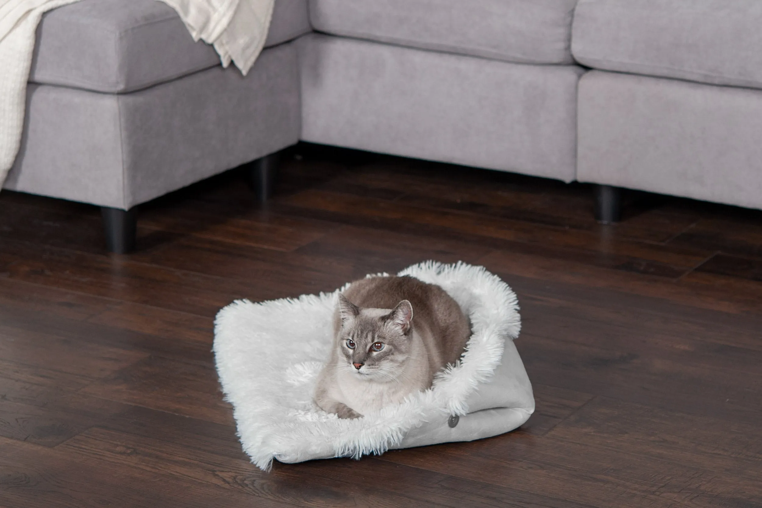 Self-Warming 4-in-1 Plush Long Faux Fur Convertible Cuddler Pet Bed