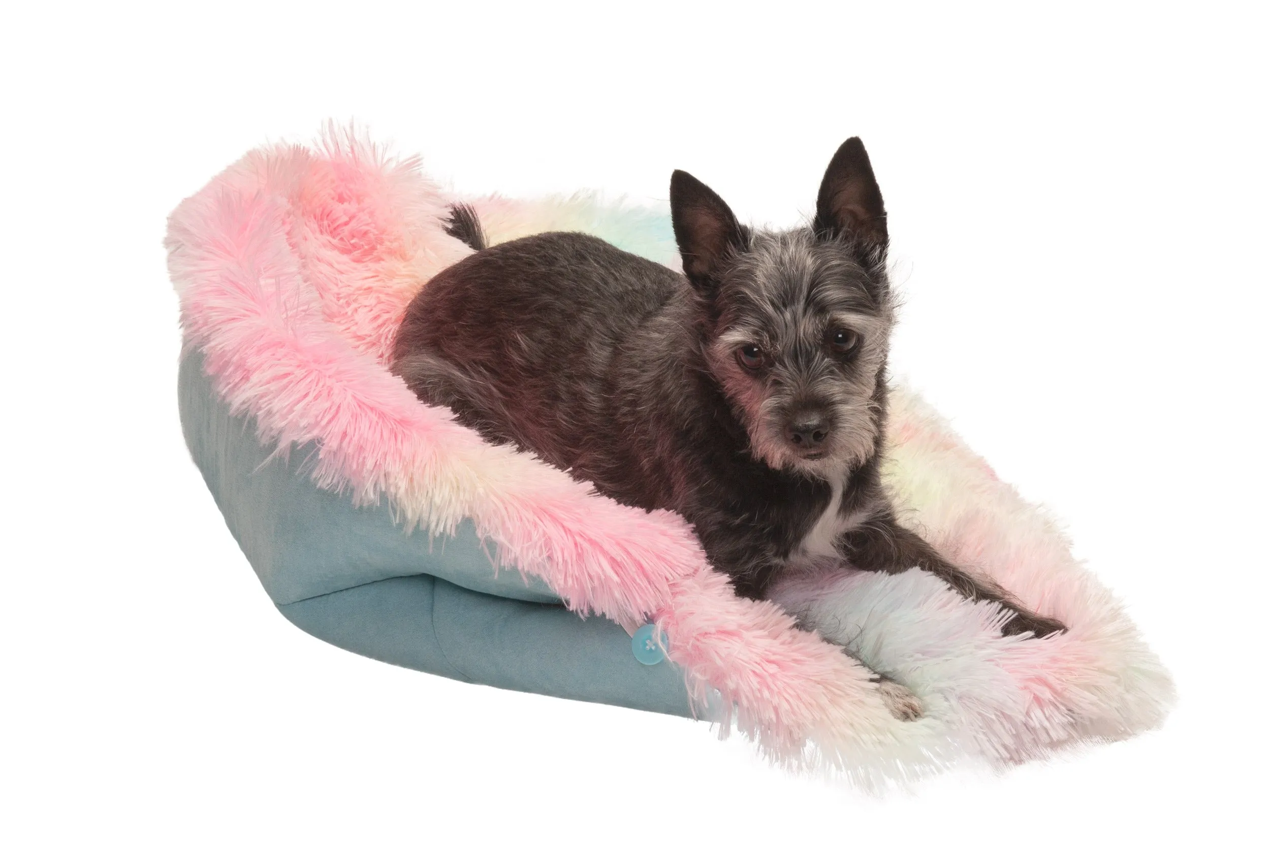 Self-Warming 4-in-1 Plush Long Faux Fur Convertible Cuddler Pet Bed