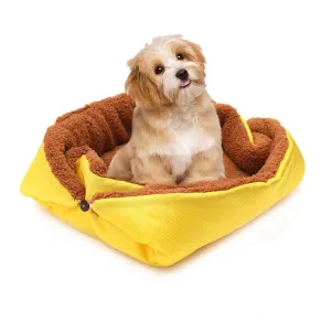 SOGA Yellow Dual-purpose Cushion Nest Cat Dog Bed Warm Plush Kennel Mat Pet Home Travel Essentials