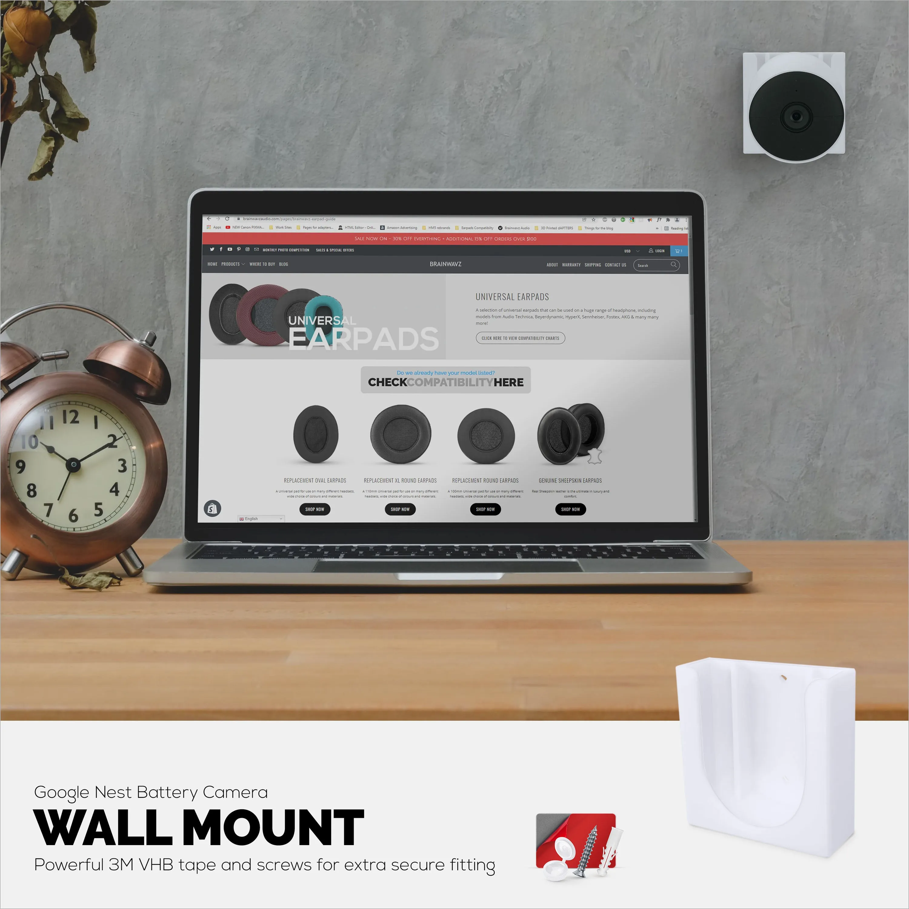 Wall Mount For Google Nest BATTERY Security Camera Holder - Adhesive & Screw-In, No Hassle Installation, Easy Slot-In design