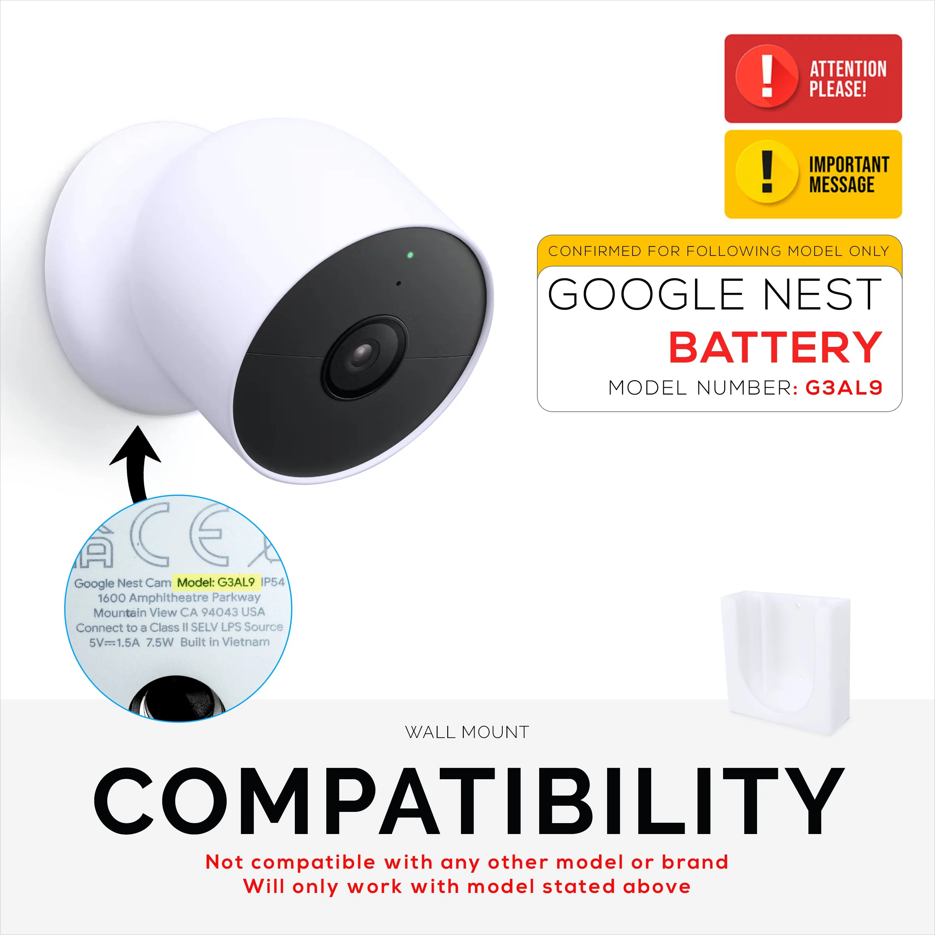 Wall Mount For Google Nest BATTERY Security Camera Holder - Adhesive & Screw-In, No Hassle Installation, Easy Slot-In design