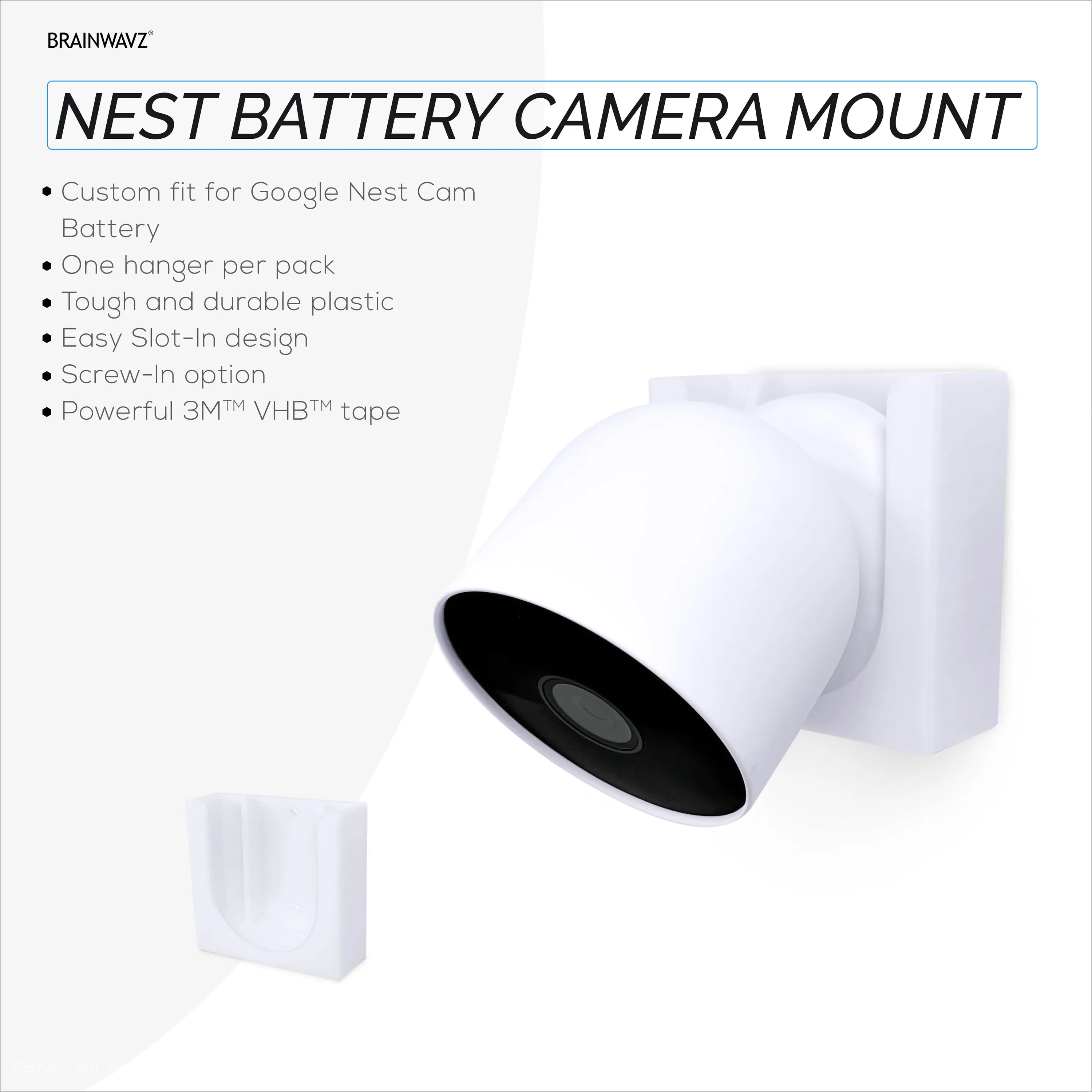 Wall Mount For Google Nest BATTERY Security Camera Holder - Adhesive & Screw-In, No Hassle Installation, Easy Slot-In design