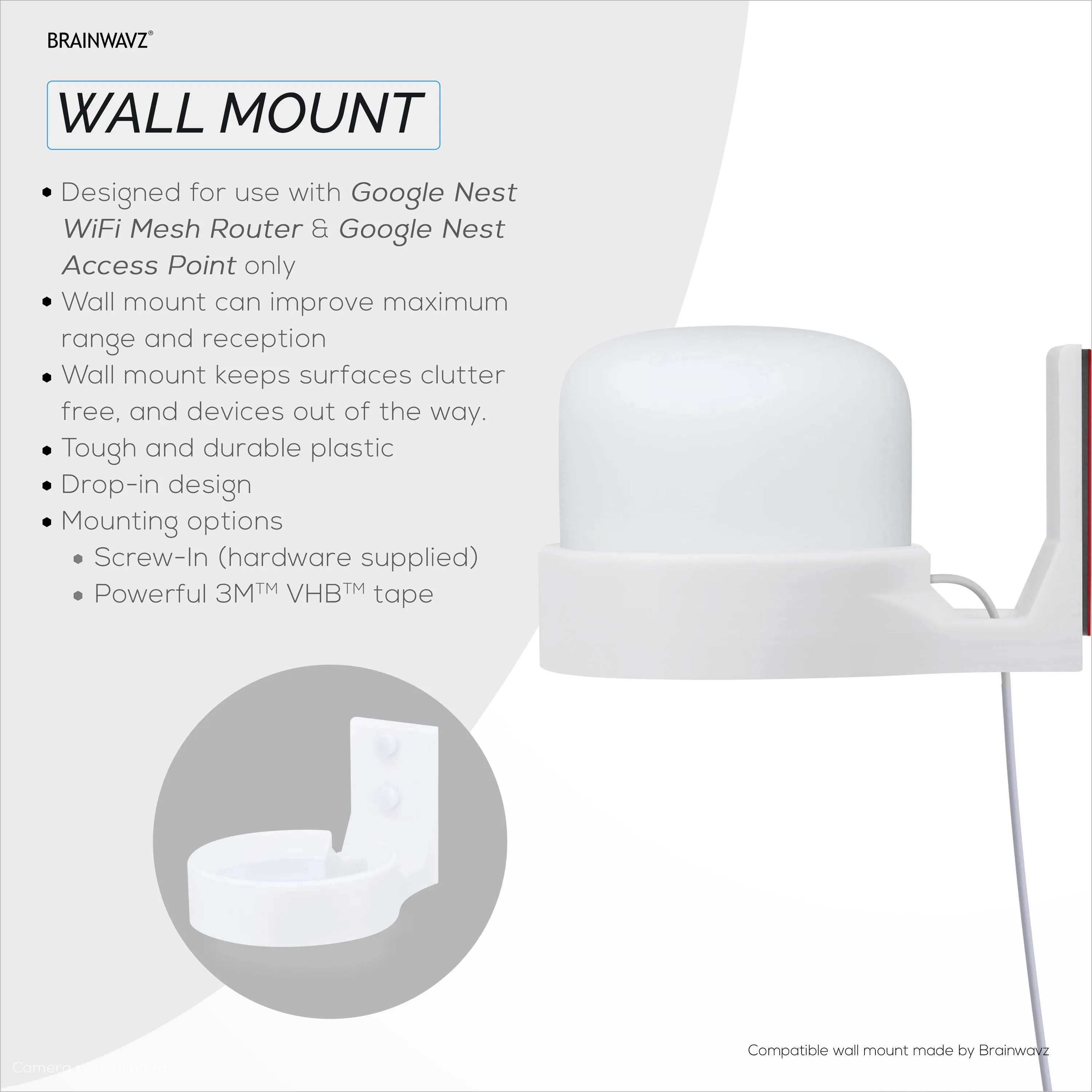 Wall Mount For Google Nest Router & Nest WiFi Point, Easy to Install Holder Bracket, Reduce Interference & Clutter