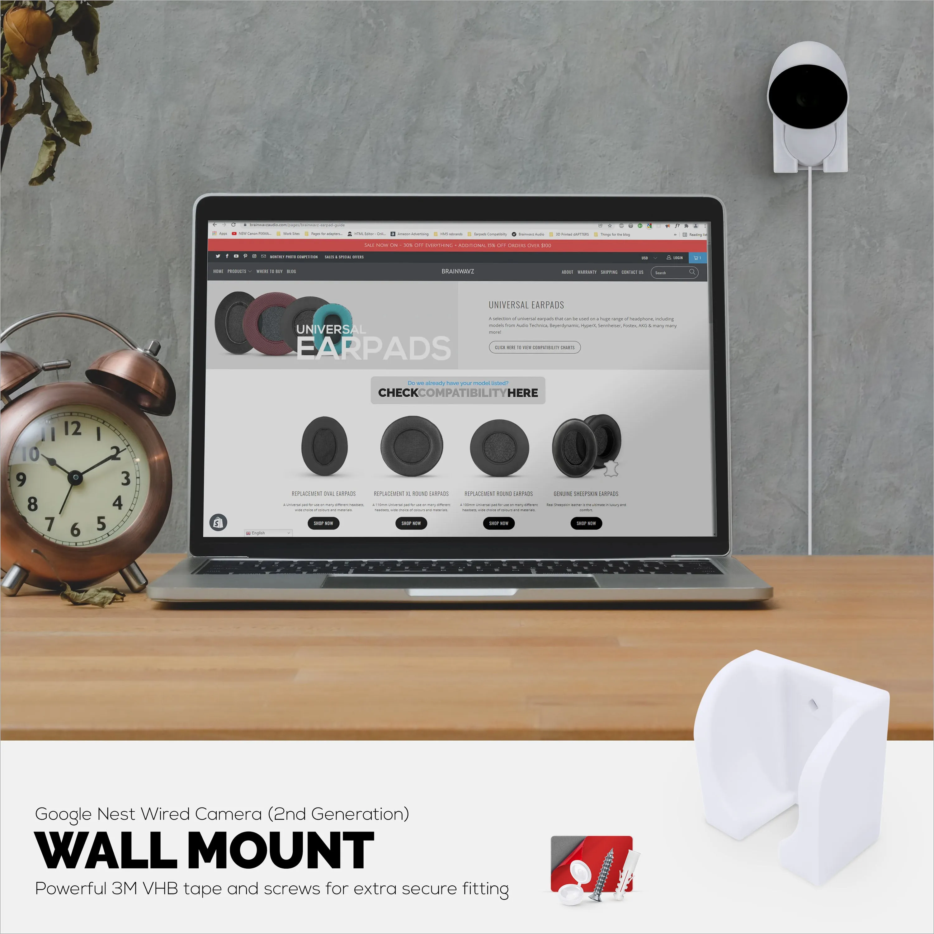 Wall Mount For Google Nest WIRED 2nd Generation Security Camera - Adhesive & Screw-In, Easy Slot-In design