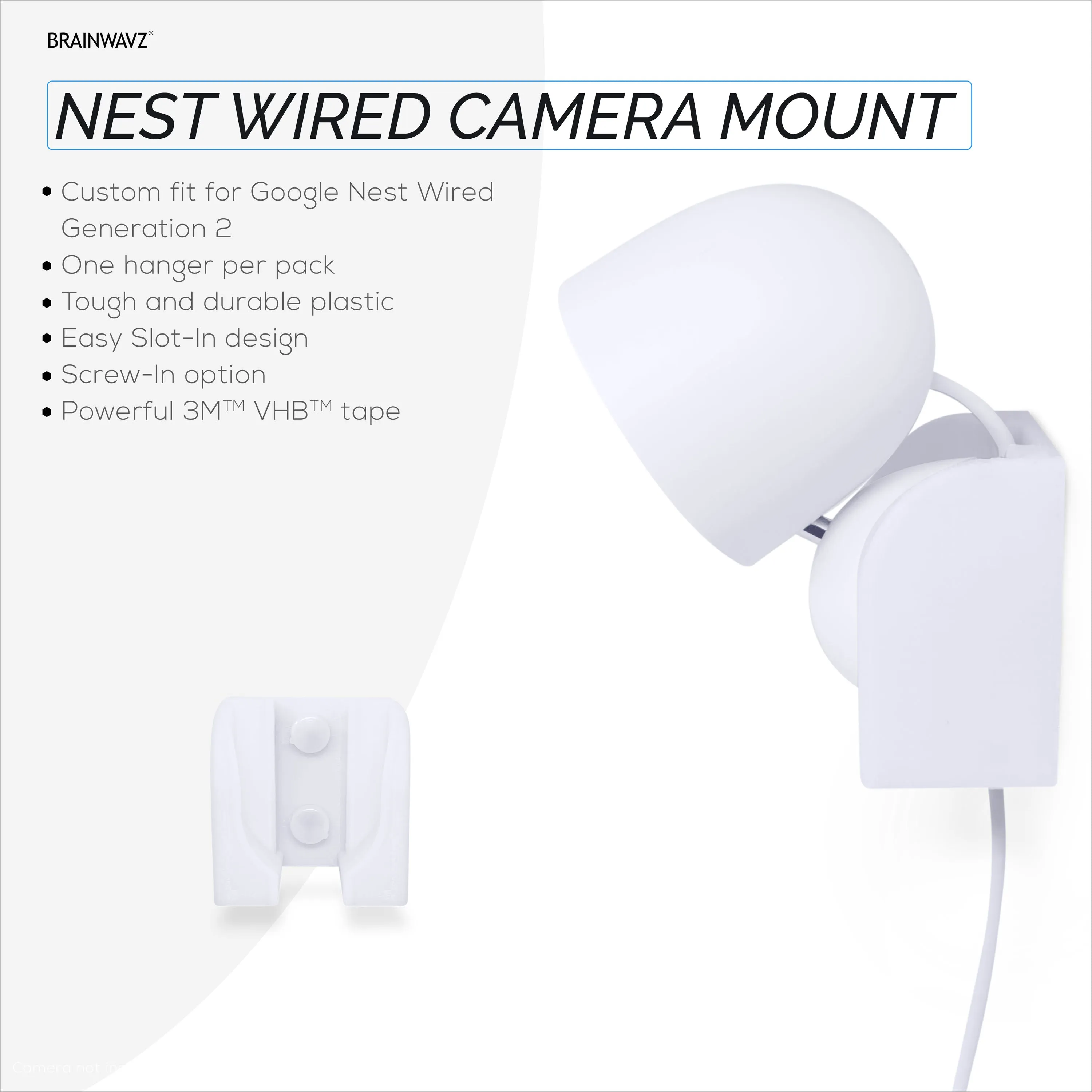 Wall Mount For Google Nest WIRED 2nd Generation Security Camera - Adhesive & Screw-In, Easy Slot-In design