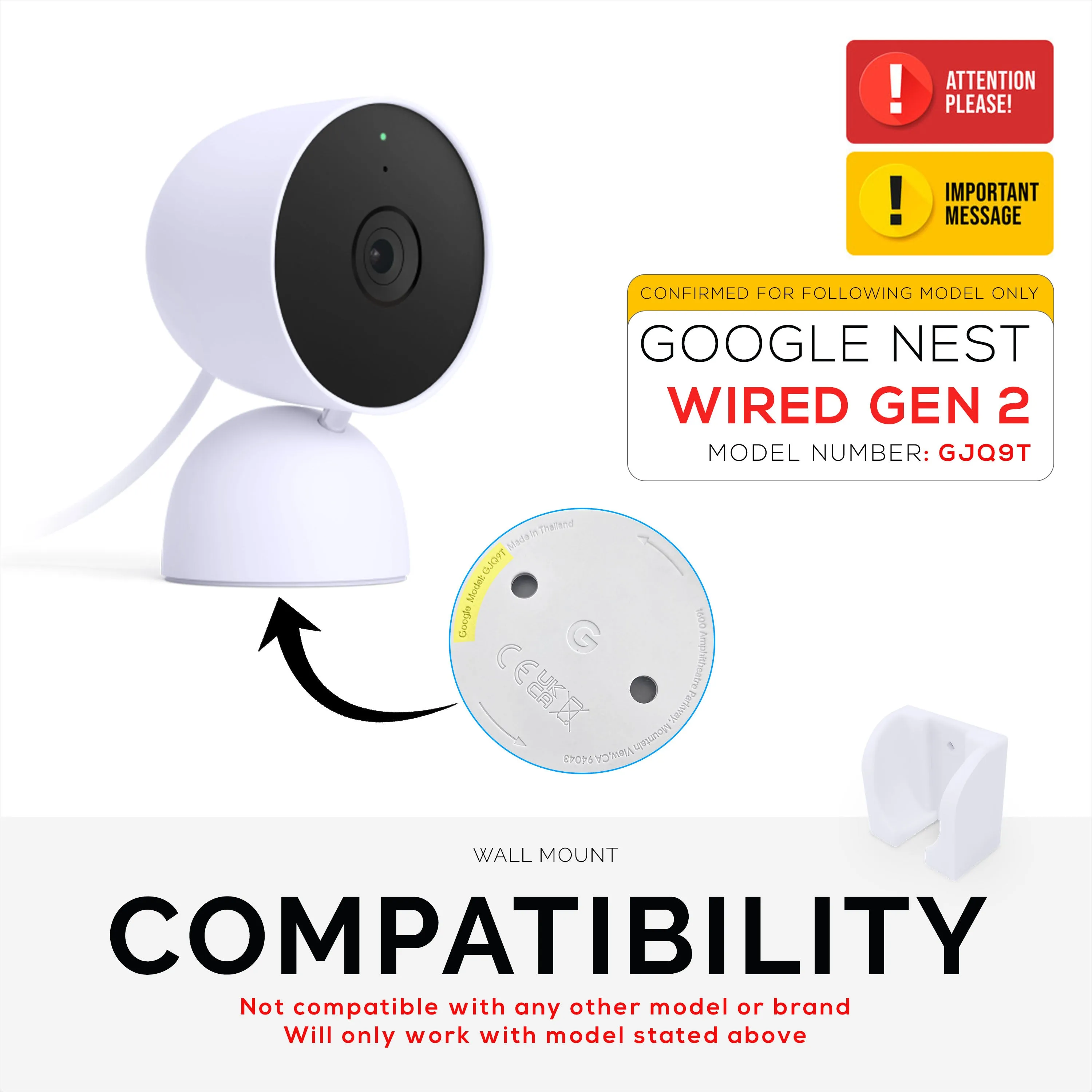 Wall Mount For Google Nest WIRED 2nd Generation Security Camera - Adhesive & Screw-In, Easy Slot-In design