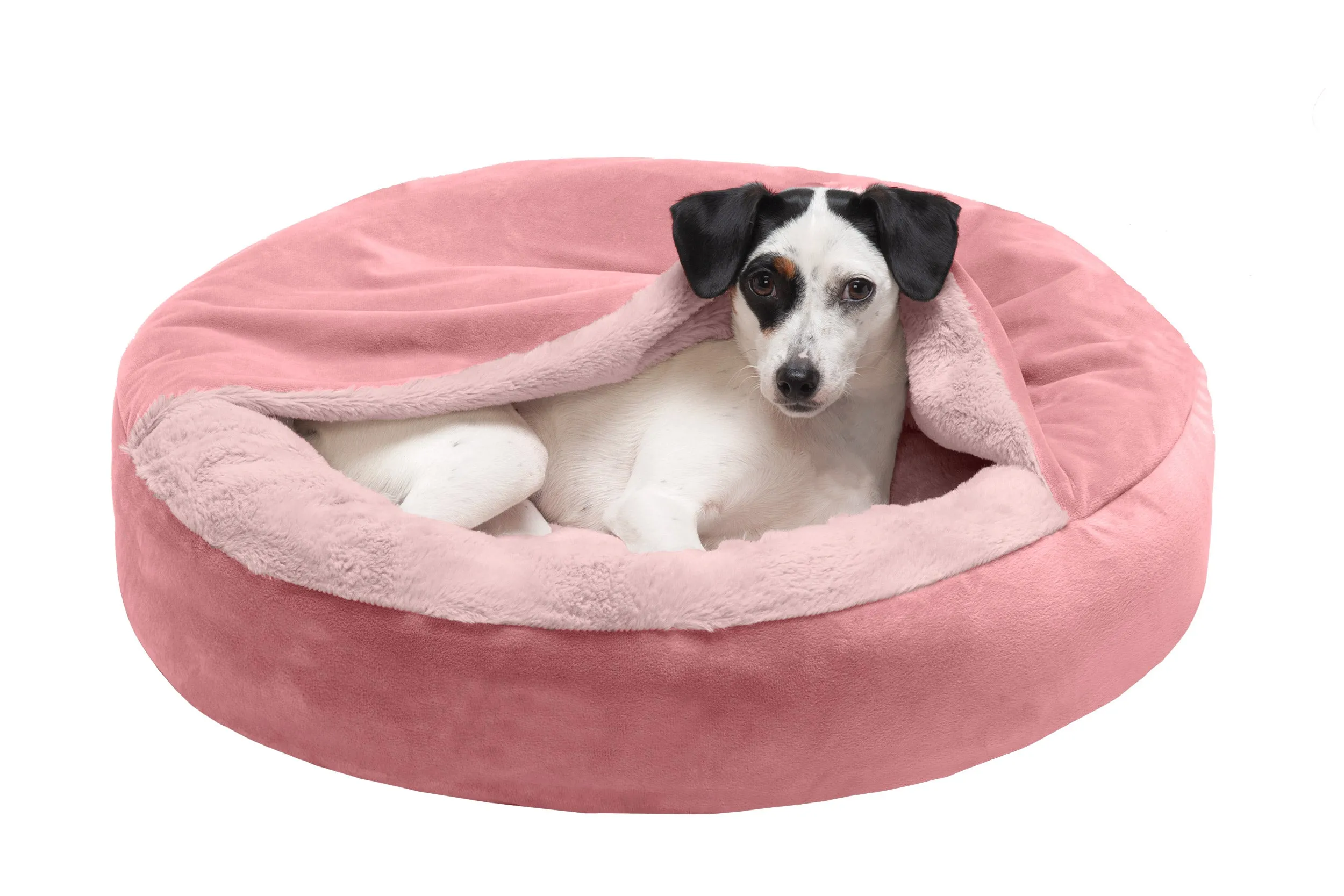 Wave Faux Fur & Velvet Hooded Donut Dog Bed