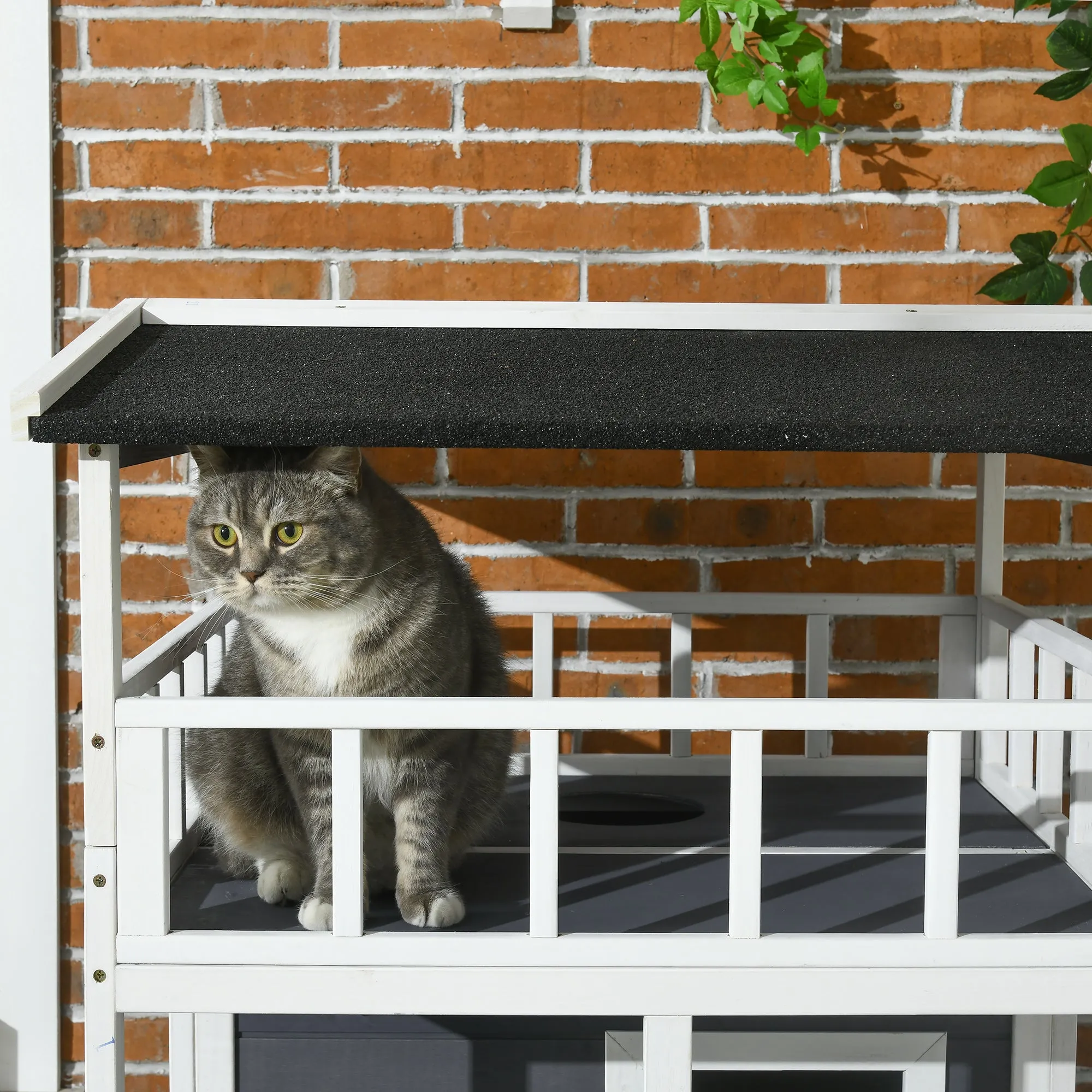 Wooden Outdoor Cat House 3-Tier Kitten Shelter w/ Tilted Roof Grey