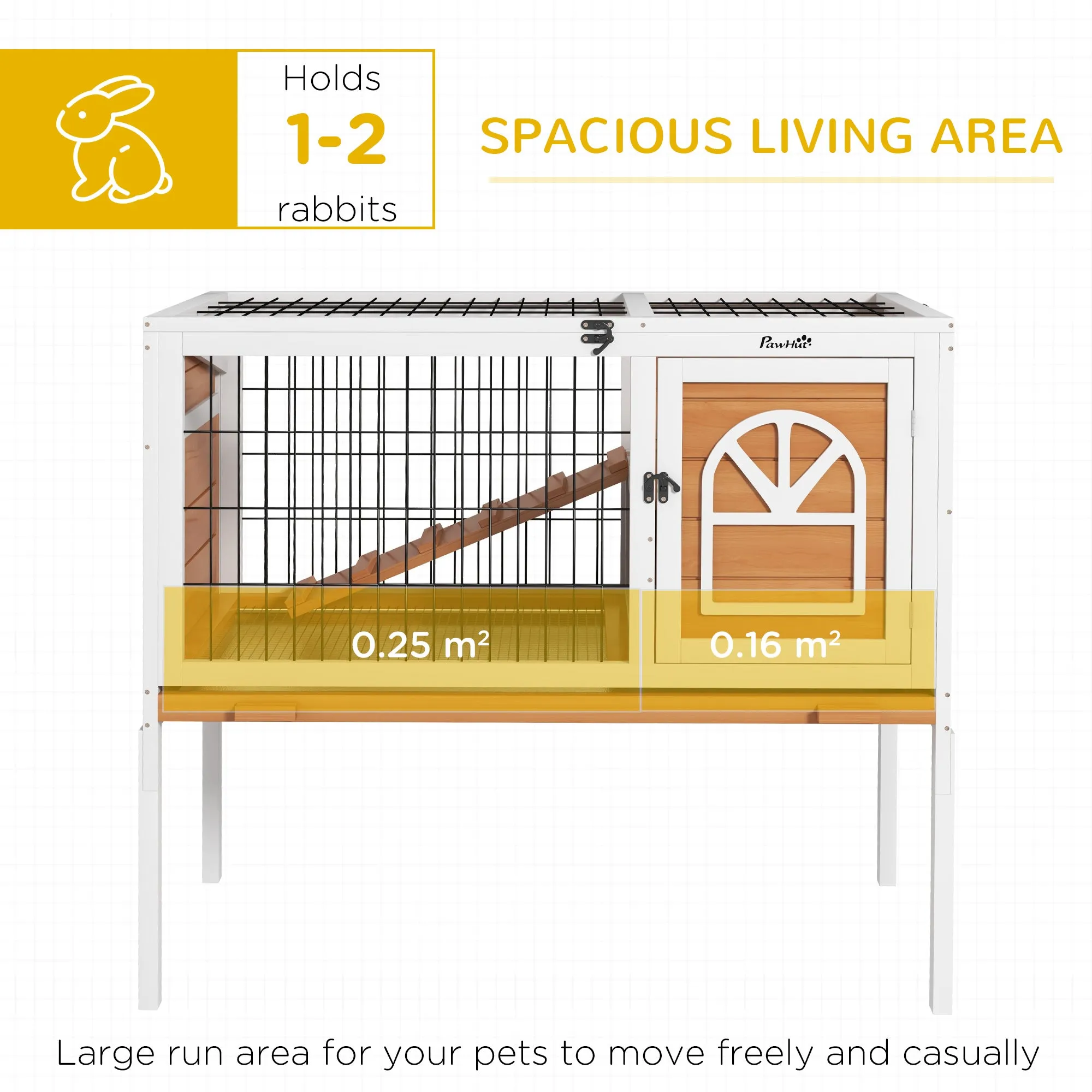 Wooden Rabbit Hutch, Guinea Pig Cage, with Removable Tray, Openable Roof